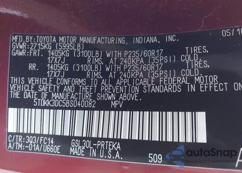 2011 Toyota Sienna Le V6 из США, поврежденный, VIN 5TDKK3DC5BS040082